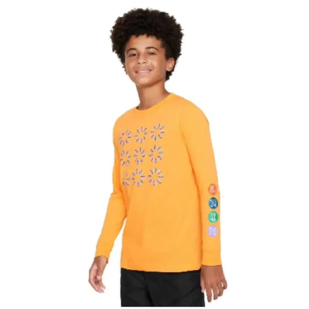 Nike Big Kids Sportswear Relaxed-Fit Printed Long-Sleeve T-Shirt Tee-shirt S